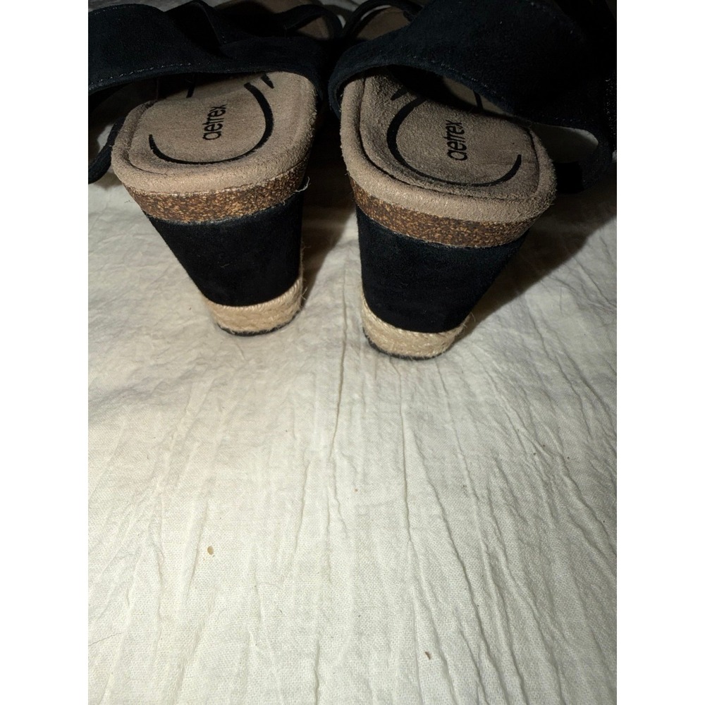 Aetrex Sydney espadrilles wedge ankle strap black tan sandals 7.5 - 8 women's - Picture 3 of 10